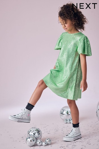 Green Sparkle Angel Sleeve Party Dress (3-16yrs) (B54376) | £0