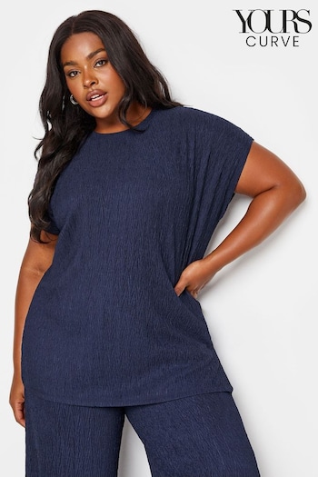 Yours Curve Blue Crinkle Plisse Grown On T-Shirt (B54408) | £26