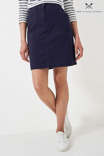 Crew Clothing Company Fitted Blue Plain Cotton Structured Skirt (B54496) | £49
