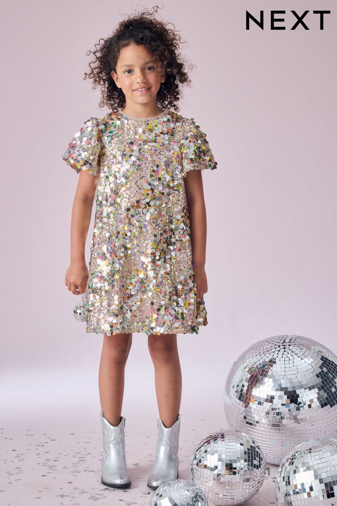 Girls Sequin Dresses Pleated Maxi Sequin Dresses Next