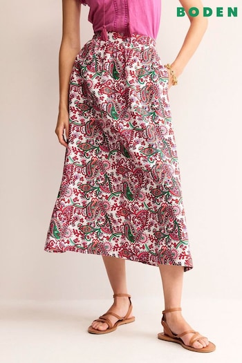 Boden Pink Florence Linen Midi Skirt (B54577) | £98