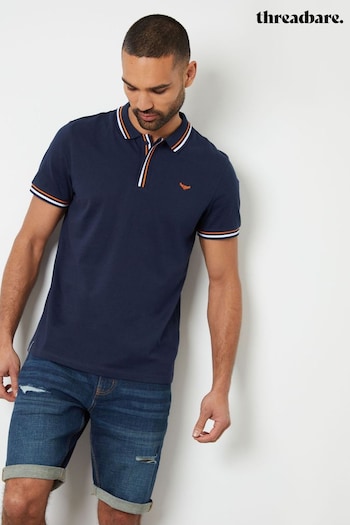 Threadbare Navy Cotton Polo Shirt With Herringbone Detail Collar (B54641) | £20