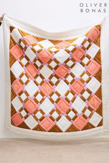 Oliver Bonas Pink Elio Patchwork Velvet Bedspread (B54697) | £165