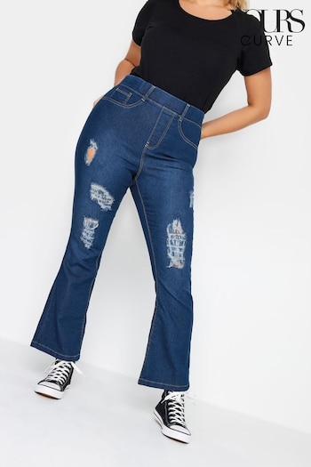 Yours Curve Blue Ripped Bootcut Jeggings (B54736) | £32