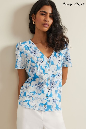 Phase Eight Blue Lorenna Floral Print Shirt (B54740) | £49