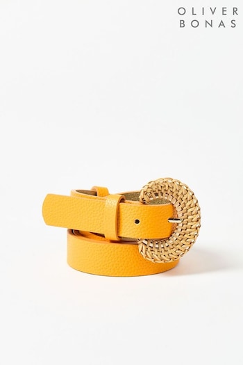 Oliver Bonas Orange Wooden Weave Buckle Jeans Belt (B54742) | £36