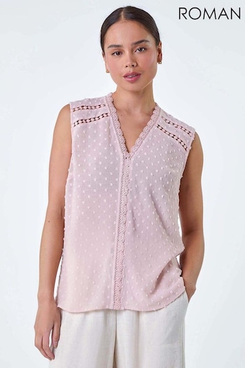 Roman Pink Spot Print Lace Tunic Top (B54850) | £28