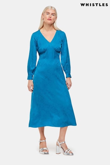 Whistles Petite Blue Serpent Jacquard Midi Dress (B54897) | £189