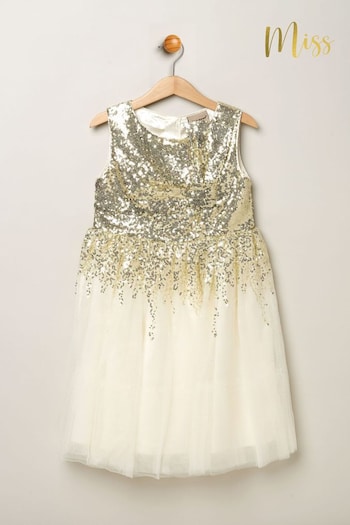Miss Natural Sequin Twist Bow Waterfall Tulle Skirt Dress (B55013) | £38