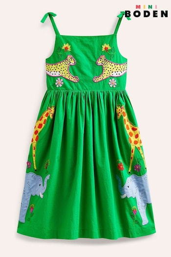 Boden Green Appliqué Animal Safari Cotton Dress (B55030) | £47 - £52