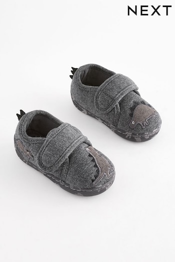 Grey Dino Touch Fastening Cupsole Slippers (B55045) | £11 - £13