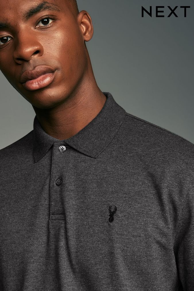 Grey polo long sleeve shop