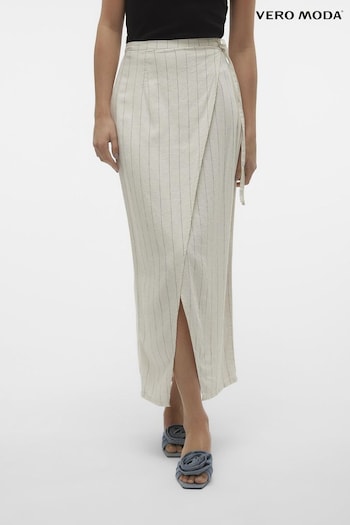 VERO MODA Cream Striped Long Linen Wrap Skirt (B55084) | £36