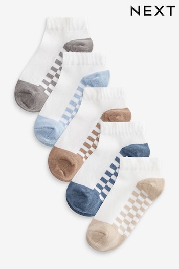 Neutral Checkerboard Cotton Rich Trainers Socks 5 Pack (B55086) | £6 - £9