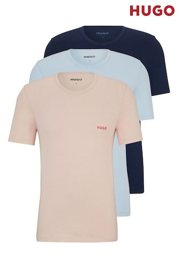 HUGO Pink Of Cotton Underwear T-Shirts Originals 3 Pack With Logo Print (B55150) | £45