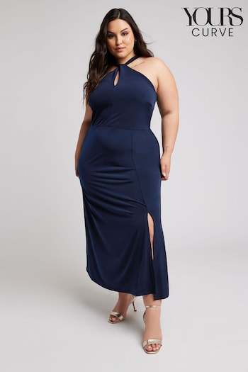 Yours Curve Blue London Twist Halterneck Maxi Dress (B55160) | £50