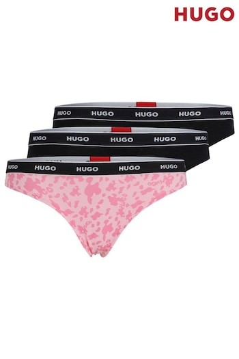 HUGO Pink Of Stretch-Cotton Thongs 3 Pack With Logo Waistbands (B55222) | £42