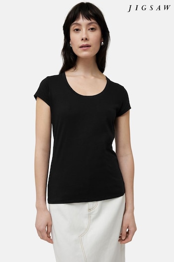 Jigsaw Supima Cotton Scoop Neck Black T-Shirt (B55254) | £28