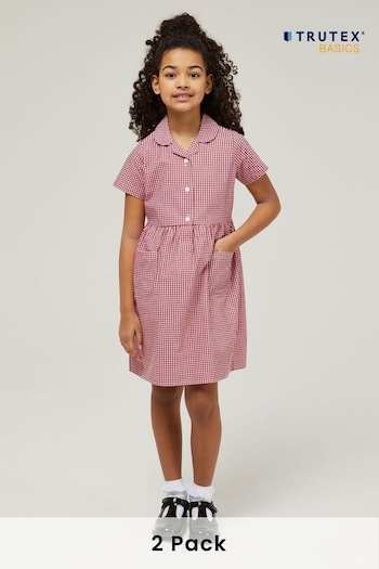 Trutex Red Gingham 2 Pack Button Front School Summer Dress (B55260) | £28 - £29