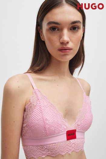 HUGO Pink Padded Triangle Bra in Geometric Lace With Logo Label (B55308) | £48