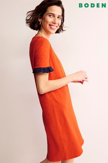 Boden Red Emily Ruffle Cotton Dress (B55325) | £50