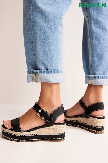 Boden Black Stitched Wedge Espadrilles (B55331) | £115