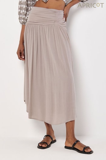 Apricot Brown Wide Band Curved Hem Midi Skirt (B55340) | £35