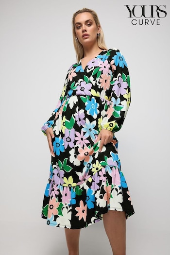Yours Curve Green LIMITED COLLECTION Floral Print Textured Wrap Dress (B55444) | £38