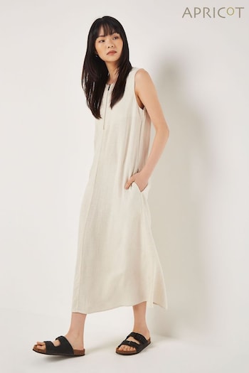 Apricot Natural Zip Detail Linen Mix Maxi Dress (B55462) | £35