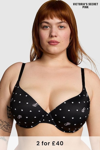 Victoria's Secret PINK Black Heart Script Print Push Up T-Shirt Bra (B55485) | £29