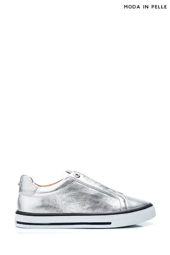 Moda in Pelle Silver Benni Elastic Slip On Trainers With Foxing Sole (B55596) | £119