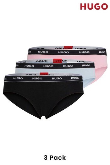 HUGO Stretch Cotton Black Briefs 3 Pack With Logo Waistbands (B55794) | £42