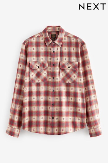 Red/Ecru White Navajo Style Check Long Sleeve Shirt (B55900) | £35