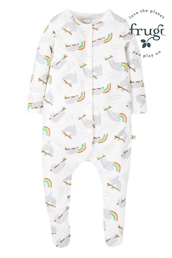 Frugi White Sloth Print Footed Sleepsuit (B55937) | £22