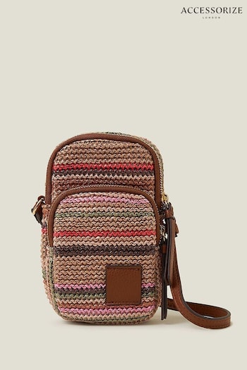 Accessorize Stripe Raffia Phone Brown Bag (B56025) | £22