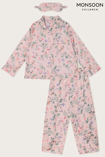 Monsoon Pink Hydrangea Satin Pyjama Set (B56060) | £28 - £36