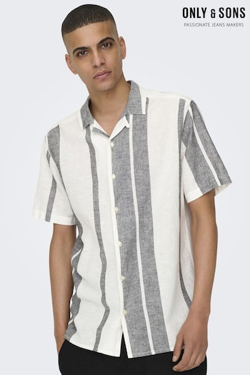 Only & Sons White Linen Printed Stripe Shirt (B56070) | £30