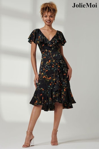 Jolie Moi Black Deep Plunge V-Neck Midi Dress (B56148) | £60