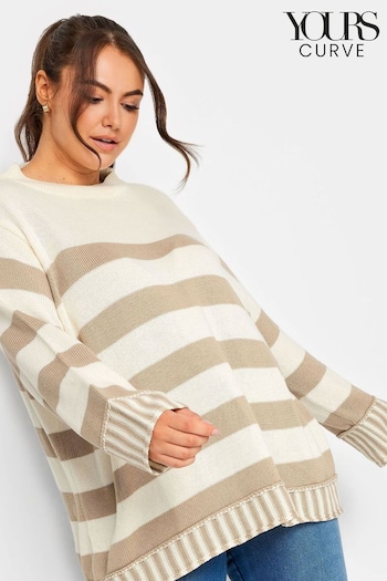 Yours Curve Natural Mixed Stripe Grow On Neck Jumper (B56228) | £34