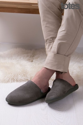 Totes Grey Isotoner Airtex Suedette Mules Slippers (B56309) | £28