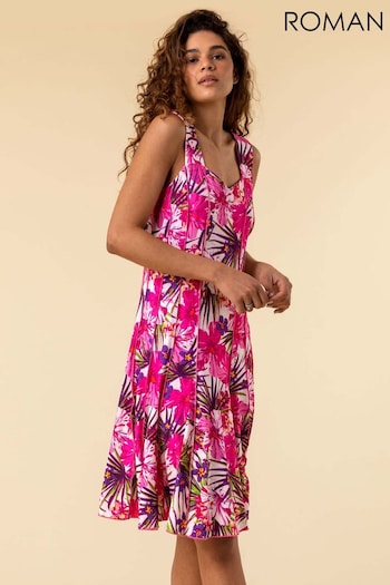 Roman Pink Tropical Floral Stretch Panel Dress (B56364) | £42