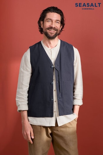 Seasalt Cornwall Blue Mens Organic Cotton Metern Regular Fit Waistcoat (B56381) | £60