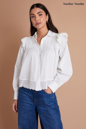 Another Sunday Pintuck Detail Lace Trim White Shirt (B56517) | £38
