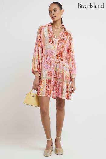 River Island Pink Coral Paisley Shirt Dress libby (B56571) | £40