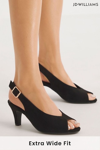 JD Williams Peep Toe Black Shoes In Extra Wide Fit (B56610) | £32