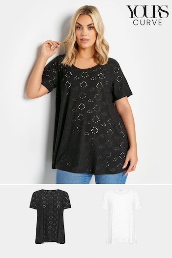 Yours Curve Black Broidery Swing Blouses 2 Pack (B56654) | £34