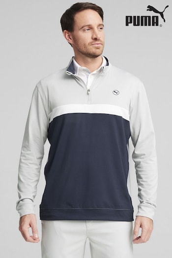 Puma Grey Pure Colourblock Golf Quarter-Zip Mens Top (B56701) | £55