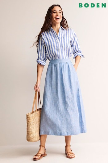 Boden Blue Florence Linen Midi Skirt (B56731) | £95