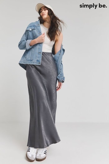 Simply Be Grey Hammered Satin Maxi Skirt (B56804) | £32