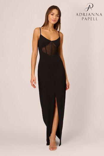 Adrianna Papell Knit Crepe Column Black Gown (B56806) | £250